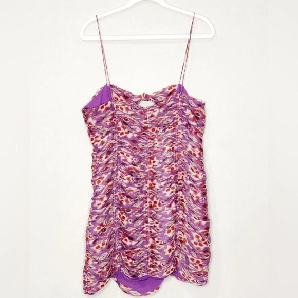 Zara Mini Chiffon Printed Dress Purple Gold Sparkle Spaghetti Straps Size XL - Picture 3 of 7